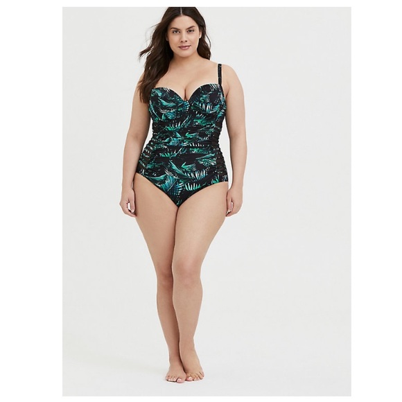 🎉HP🎉Torrid BLACK GREEN PALM PUSH-UP SWIMSUIT - Picture 3 of 16